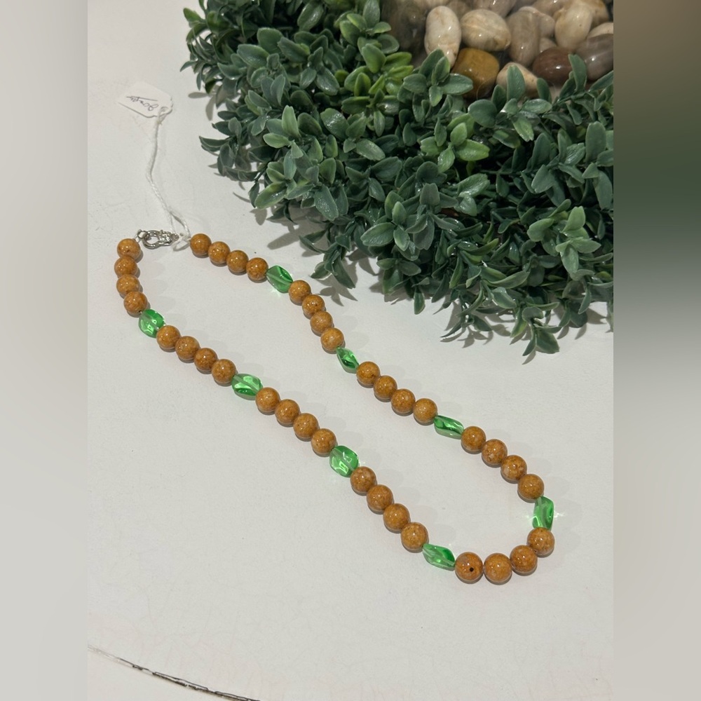 Beaded Jasper necklace with glass accent beads, lobster clasp, artisan made NWT